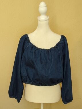 American Eagle Outfitters Denim 3/4 Balloon Sleeve Peasant Crop Top Size XL